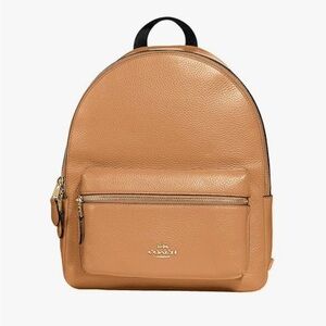 Coach Charlie Pebble Leather Backpack (F30550, Light Saddle, Medium)